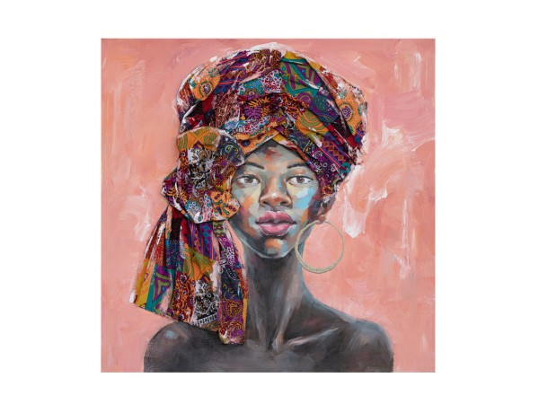 AFRICAN GIRL ΠΙΝΑΚΑΣ ΔΙΑΚΟΣΜΗΣΗΣ 80x80x4cm ΚΑΜΒΑΣ ΠΟΛΥΧΡΩΜΟ ΞΥΛΟ