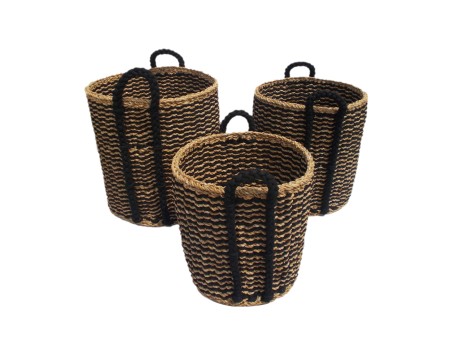 DURUK ΚΑΛΑΘΙ SET 3ΤΜΧ 45x45x45cm SEAGRASS ΦΥΣΙΚΟ ΜΑΥΡΟ HOGLA ROPE