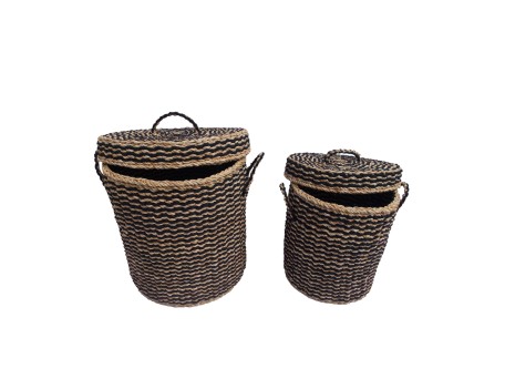 DAMAN ΚΑΛΑΘΙ ΜΕ ΚΑΠΑΚΙ SET 2ΤΜΧ 44x44x45cm SEAGRASS ΦΥΣΙΚΟ ΜΑΥΡΟ