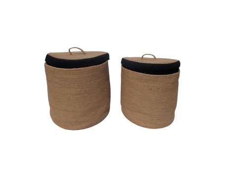 GOLU ΚΑΛΑΘΙ ΜΕ ΚΑΠΑΚΙ SET 2ΤΜΧ 40x40x40cm SEAGRASS ΦΥΣΙΚΟ ΜΑΥΡΟ