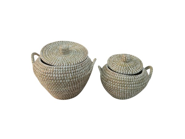 ARELI ΚΑΛΑΘΙ ΜΕ ΚΑΠΑΚΙ SET 2ΤΜΧ 45x45x30cm KANSGRASS ΦΥΣΙΚΟ PVC