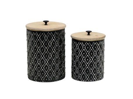 CRUSE ΚΟΥΤΙ ΑΠΟΘΗΚΕΥΣΗΣ SET 2ΤΜΧ 19x19x28cm ΜΕΤΑΛΛΟ ΜΑΥΡΟ ΦΥΣΙΚΟ ΞΥΛΟ