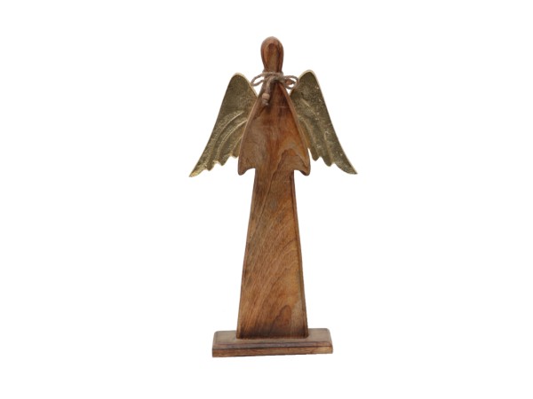 ELSA ΧΡΙΣΤΟΥΓΕΝΝΙΑΤΙΚΟ ΔΙΑΚΟΣΜΗΤΙΚΟ ΑΓΓΕΛΟΣ 22x6x41cm ΞΥΛΟ MANGO ΦΥΣΙΚΟ ΧΡΥΣΟ ΑΛΟΥΜΙΝΙΟ