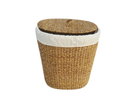 NEREA OVAL ΚΑΛΑΘΙ ΜΕ ΚΑΠΑΚΙ 50x50x50cm SEAGRASS ΦΥΣΙΚΟ ΛΕΥΚΟ ΒΑΜΒΑΚΙ