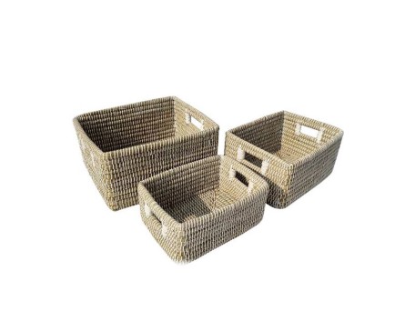 NILE ΚΑΛΑΘΙ SET 3ΤΜΧ 45x35x30cm KANSGRASS ΦΥΣΙΚΟ ΛΕΥΚΟ PVC