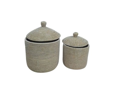 NILE ROUND ΚΑΛΑΘΙ ΜΕ ΚΑΠΑΚΙ SET 2ΤΜΧ 37x37x38cm KANSGRASS ΦΥΣΙΚΟ ΛΕΥΚΟ PVC