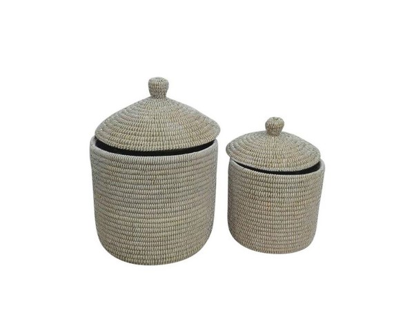 NILE ROUND ΚΑΛΑΘΙ ΜΕ ΚΑΠΑΚΙ SET 2ΤΜΧ 37x37x38cm KANSGRASS ΦΥΣΙΚΟ ΛΕΥΚΟ PVC