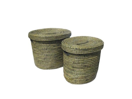 KENYA ΚΑΛΑΘΙ ΜΕ ΚΑΠΑΚΙ SET 2ΤΜΧ 55x55x50cm KANSGRASS ΦΥΣΙΚΟ ΜΑΥΡΟ PVC