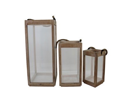 GAMAR ΦΑΝΑΡΙ SET 3ΤΜΧ 25x25x60cm ΞΥΛΟ ΦΥΣΙΚΟ ΓΥΑΛΙ