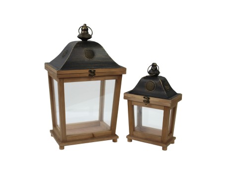 RAISA ΦΑΝΑΡΙ 28x20x49cm ΞΥΛΟ ΦΥΣΙΚΟ ΓΥΑΛΙ