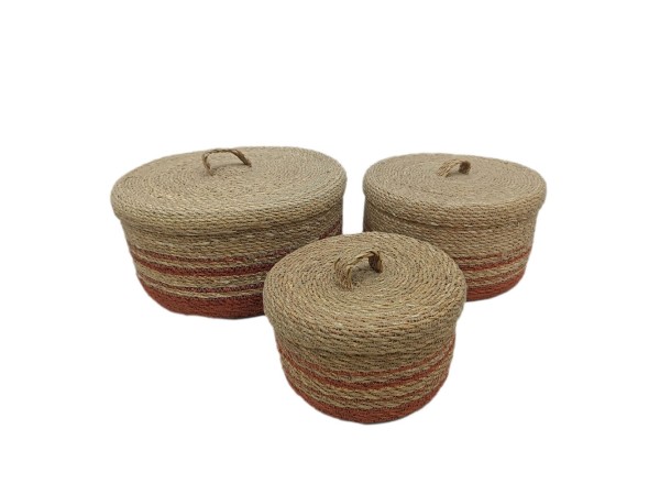 CASSIA ΚΟΥΤΙ ΑΠΟΘΗΚΕΥΣΗΣ ΣΕΤ 3ΤΜΧ 33x33x16cm SEAGRASS ΦΥΣΙΚΟ TERRACOTTA