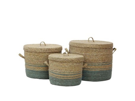 AMORGOS ΚΑΛΑΘΙ ΜΕ ΚΑΠΑΚΙ SET 3ΤΜΧ 38x38x30cm SEAGRASS ΦΥΣΙΚΟ ΜΕΝΤΑ