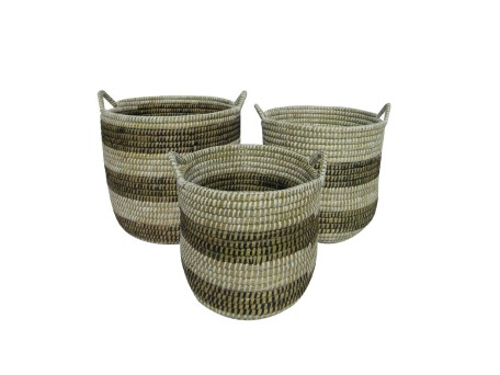 KAIA ΚΑΛΑΘΙ SET 3ΤΜΧ 42x42x40cm KANSGRASS ΦΥΣΙΚΟ ΛΕΥΚΟ PVC ΜΑΥΡΟ