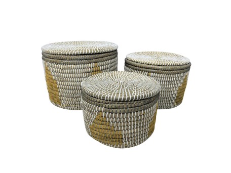 KAIA ΚΑΛΑΘΙ ΜΕ ΚΑΠΑΚΙ SET 3ΤΜΧ 35x35x25cm KANSGRASS ΠΟΛΥΧΡΩΜΟ PVC