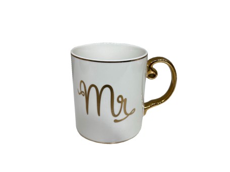 MR LOVE ΚΟΥΠΑ 8x8x9cm NEW BONE CHINA ΛΕΥΚΟ ΧΡΥΣΟ