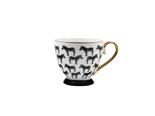 SAFARI ΚΟΥΠΑ 11x11x9cm NEW BONE CHINA ΛΕΥΚΟ ΜΑΥΡΟ ΧΡΥΣΟ