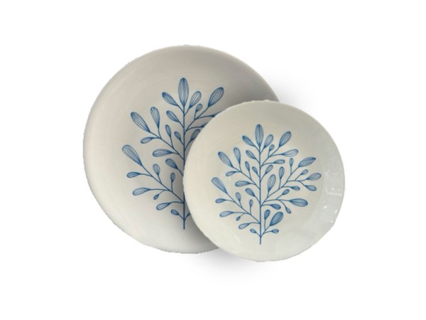 YDRA ΠΙΑΤΟ ΓΛΥΚΟΥ SET 7ΤΜΧ 30x30x3cm NEW BONE CHINA ΛΕΥΚΟ ΓΑΛΑΖΙΟ