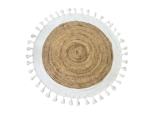 MAIA ΧΑΛΙ ΣΑΛΟΝΙΟΥ ΣΤΡΟΓΓΥΛΟ 150x150cm ΒΑΜΒΑΚΙ ΦΥΣΙΚΟ ΛΕΥΚΟ ΓΙΟΥΤΑ