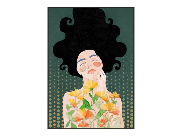 BOTANICAL LADY ΠΙΝΑΚΑΣ ΔΙΑΚΟΣΜΗΣΗΣ 50x70x3cm ΚΑΜΒΑΣ ΠΟΛΥΧΡΩΜΟ ΞΥΛΟ ΜΑΥΡΟ