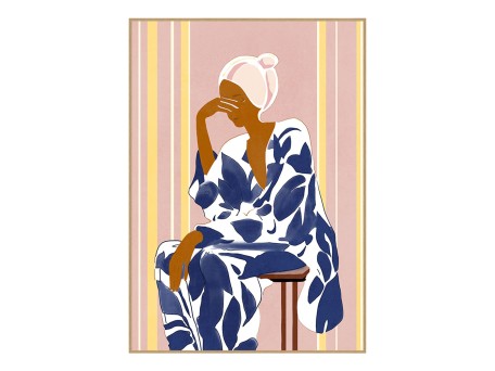 LADY IN BLUE ΠΙΝΑΚΑΣ ΔΙΑΚΟΣΜΗΣΗΣ 50x70x3cm ΚΑΜΒΑΣ ΠΟΛΥΧΡΩΜΟ ΞΥΛΟ ΦΥΣΙΚΟ