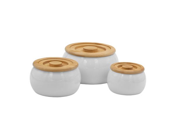 CURVE ΔΟΧΕΙΟ ΑΠΟΘΗΚΕΥΣΗΣ ΜΕ ΚΑΠΑΚΙ SET 3ΤΜΧ 16x16x23cm ΠΟΡΣΕΛΑΝΗ ΛΕΥΚΟ ΦΥΣΙΚΟ BAMBOO