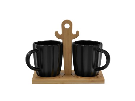 CACTUS ΚΟΥΠΑ ESPRESSO 20x12x17cm ΠΟΡΣΕΛΑΝΗ ΜΑΥΡΟ ΦΥΣΙΚΟ BAMBOO