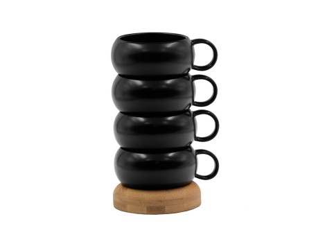 CURVE ΚΟΥΠΑ SET 4ΤΜΧ 12x10x19cm ΠΟΡΣΕΛΑΝΗ ΜΑΥΡΟ ΦΥΣΙΚΟ BAMBOO