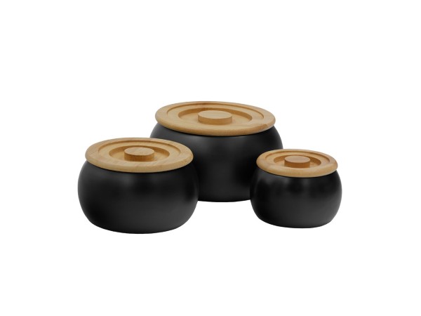 CURVE ΔΟΧΕΙΟ ΑΠΟΘΗΚΕΥΣΗΣ ΜΕ ΚΑΠΑΚΙ SET 3ΤΜΧ 16x16x23cm ΠΟΡΣΕΛΑΝΗ ΜΑΥΡΟ ΦΥΣΙΚΟ BAMBOO