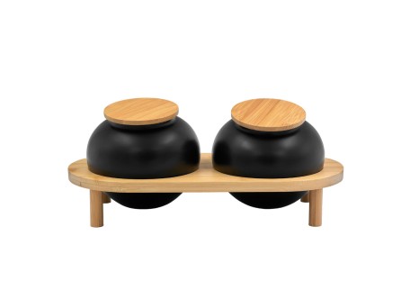 CURVE ΔΟΧΕΙΟ ΑΠΟΘΗΚΕΥΣΗΣ ΜΕ ΚΑΠΑΚΙ SET 2ΤΜΧ 33x16x13cm ΠΟΡΣΕΛΑΝΗ ΜΑΥΡΟ ΦΥΣΙΚΟ BAMBOO