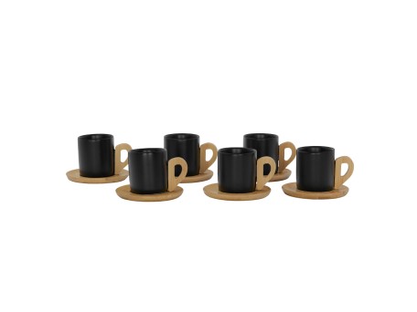 NORDIC ΚΟΥΠΑ ESPRESSO SET 6ΤΜΧ 29x21x7cm ΠΟΡΣΕΛΑΝΗ ΜΑΥΡΟ ΦΥΣΙΚΟ BAMBOO