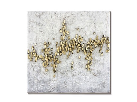 GOLD TRAIL ΠΙΝΑΚΑΣ ΔΙΑΚΟΣΜΗΣΗΣ 100x100x4cm OIL ACRYLIC ΛΕΥΚΟ ΓΚΡΙ ΧΡΥΣΟ ΚΑΜΒΑΣ