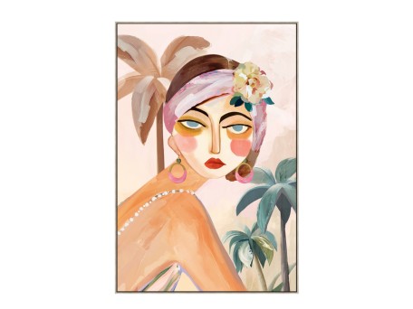 TROPICAL LADY ΠΙΝΑΚΑΣ ΔΙΑΚΟΣΜΗΣΗΣ 60x90x5cm ΚΑΜΒΑΣ ΠΟΛΥΧΡΩΜΟ ΞΥΛΟ ΦΥΣΙΚΟ