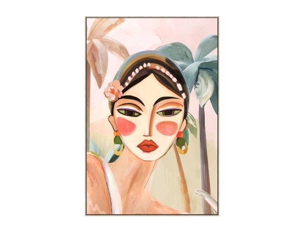 TROPICAL LADY ΠΙΝΑΚΑΣ ΔΙΑΚΟΣΜΗΣΗΣ 60x90x5cm ΚΑΜΒΑΣ ΠΟΛΥΧΡΩΜΟ ΞΥΛΟ ΦΥΣΙΚΟ