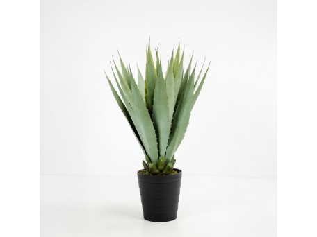 AGAVE ΦΥΤΟ ΤΕΧΝΗΤΟ ΣΕ ΓΛΑΣΤΡΑ 58cm PVC ΠΡΑΣΙΝΟ ΜΑΥΡΟ ΤΣΙΜΕΝΤΟ