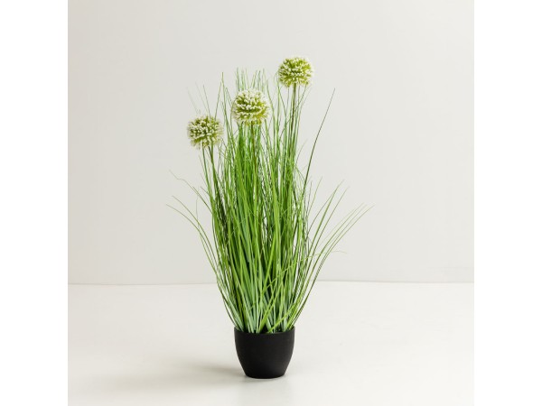 GRASS FLOWER ΦΥΤΟ ΤΕΧΝΗΤΟ ΣΕ ΓΛΑΣΤΡΑ 58cm PVC ΠΡΑΣΙΝΟ