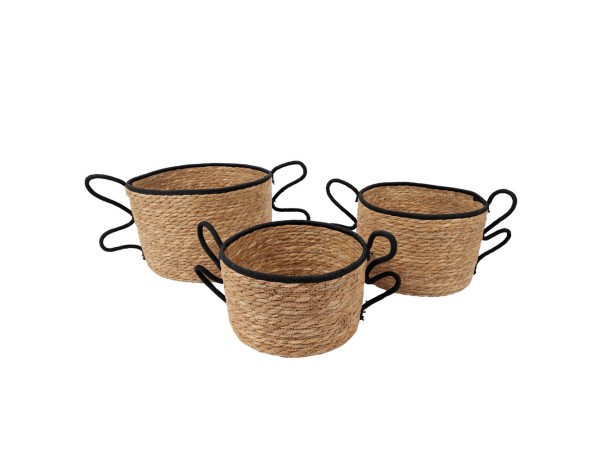 AELIA ΚΑΛΑΘΙ SET 3ΤΜΧ 35x35x23cm SEAGRASS ΦΥΣΙΚΟ ΜΑΥΡΟ