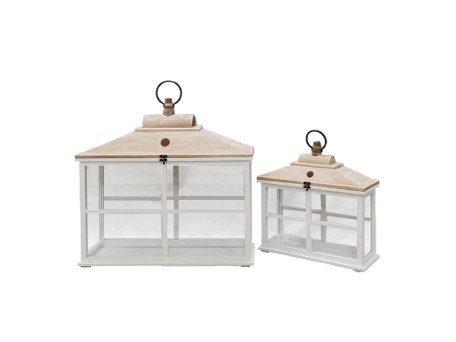 SIKINOS ΦΑΝΑΡΙ 62x22x59cm ΞΥΛΟ ΕΛΑΤΟΥ ΛΕΥΚΟ WHITE WASHED ΓΥΑΛΙ