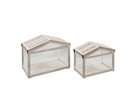 SIKINOS ΦΑΝΑΡΙ 46x26x34cm ΞΥΛΟ ΕΛΑΤΟΥ WHITE WASHED ΓΥΑΛΙ