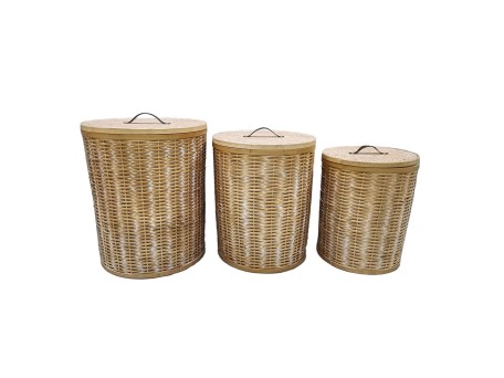 ITHAKI ΚΑΛΑΘΙ ΜΕ ΚΑΠΑΚΙ SET 3ΤΜΧ 51x51x61cm ΞΥΛΟ ΕΛΑΤΟΥ WHITE WASHED ΦΥΣΙΚΟ ΔΕΡΜΑ