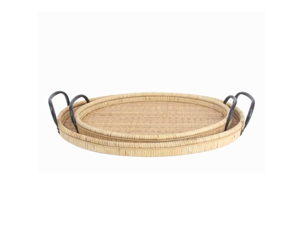 KAMIRA ΔΙΣΚΟΣ 62x39x10cm RATTAN ΦΥΣΙΚΟ ΜΑΥΡΟ PLYWOOD