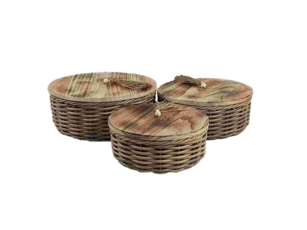 KEGAN ΚΟΥΤΙ ΑΠΟΘΗΚΕΥΣΗΣ ΣΕΤ 3ΤΜΧ 41x41x17cm ΞΥΛΟ ΚΑΦΕ RATTAN