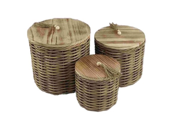 KEGAN ΚΟΥΤΙ ΑΠΟΘΗΚΕΥΣΗΣ ΣΕΤ 3ΤΜΧ 32x32x30cm ΞΥΛΟ ΚΑΦΕ RATTAN