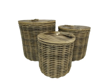 KEGAN ΚΟΥΤΙ ΑΠΟΘΗΚΕΥΣΗΣ ΣΕΤ 3ΤΜΧ 41x41x42cm ΞΥΛΟ ΚΑΦΕ RATTAN