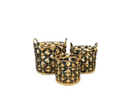 ROMVUS ΚΑΛΑΘΙ SET 3ΤΜΧ 36x36x38cm ΥΑΚΙΝΘΟΣ ΦΥΣΙΚΟ ΜΑΥΡΟ
