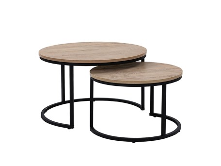MINO COFFEE TABLE SET 2ΤΕΜ SONOMA DECAPE ΜΑΥΡΟ 74x74x47cm