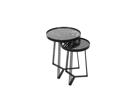 JUNGLE SIDE TABLE SET 2ΤΕΜ ΜΑΥΡΟ ΜΕ PATTERN ΜΑΥΡΟ 40x40x50cm