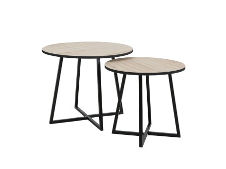 CRUZ SIDE TABLE SET 2ΤΕΜ ΦΥΣΙΚΟ ΜΑΥΡΟ 50x50x40cm