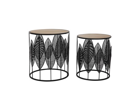 LEAF COFFEE TABLE SET 2ΤΕΜ ΜΑΥΡΟ ΦΥΣΙΚΟ 40x40x45cm