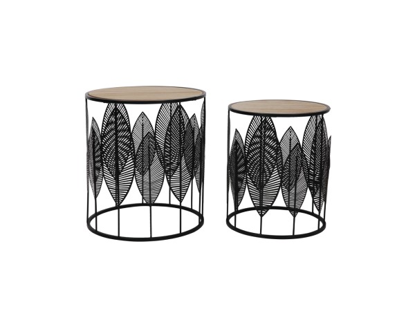 LEAF COFFEE TABLE SET 2ΤΕΜ ΜΑΥΡΟ ΦΥΣΙΚΟ 40x40x45cm