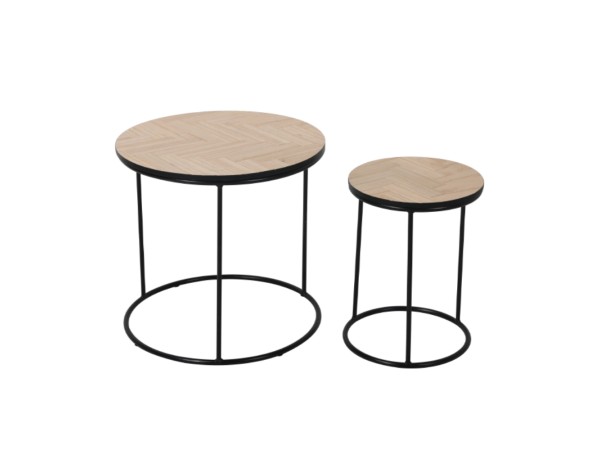PARKE COFFEE TABLE SET 2ΤΕΜ ΜΑΥΡΟ ΦΥΣΙΚΟ 48x48x45